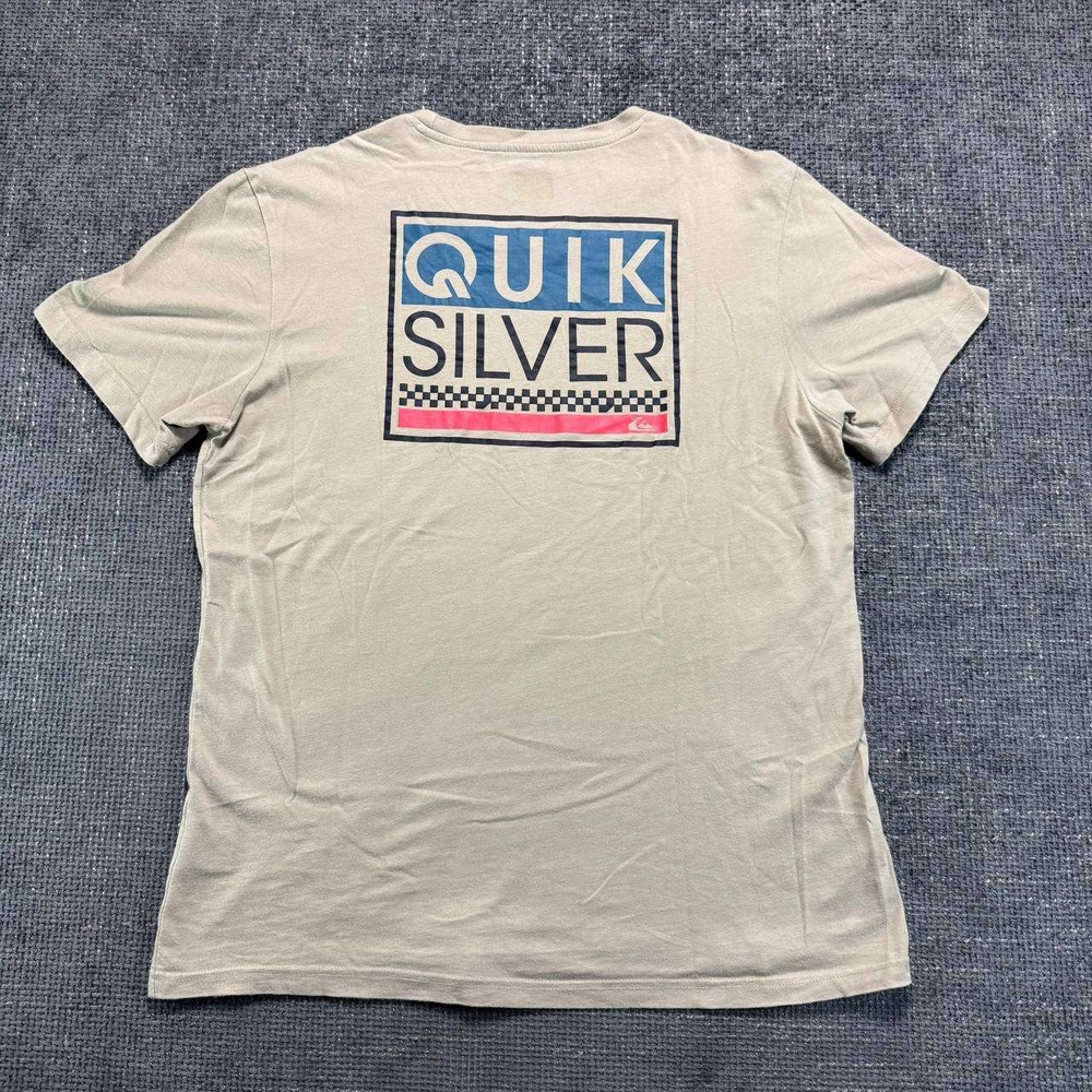 Quiksilver Graphic T-Shirt Mens Large Tan Surf Skate Logo Tee Short Sleeve